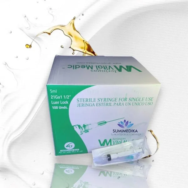Jeringa 5ml aguja 21G Vital Medic - Caja x 100 uds.